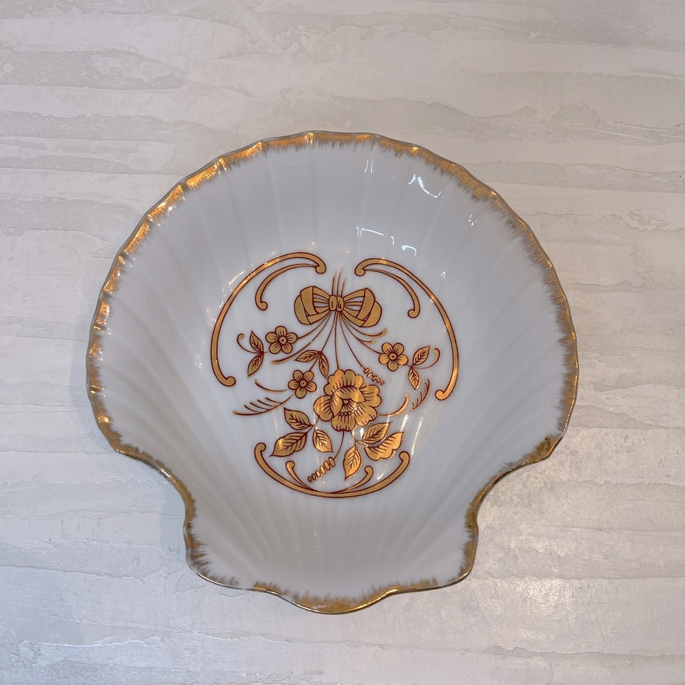 Vintage GOLD Ceramic *MATSON ROSES SHELL DISH Hollywood Antique